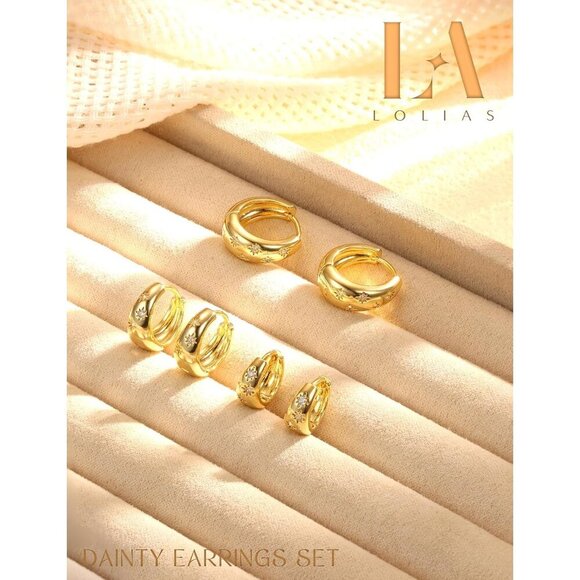 3Pairs 14K Gold Huggie for Multiple Piercing Hypoallergenic Hoop Earrings Set - Picture 8 of 8